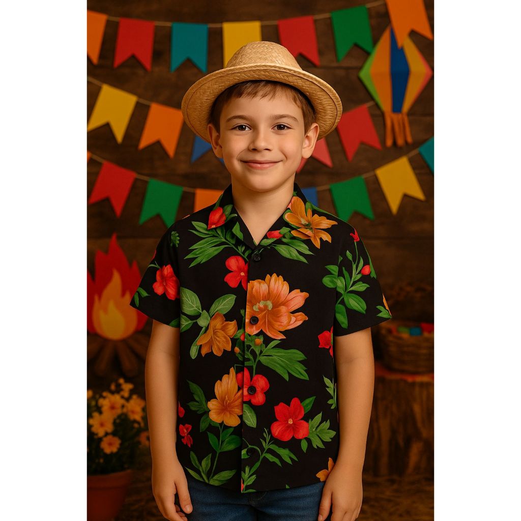 Camisa Social Infantil Florida Menino Juvenil Viscolino Manga Curta Caipira Florida