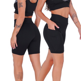 Bermuda Feminina Bolso Play Fitness Academia em Oferta na Shopee