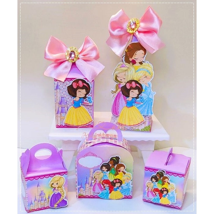 Personalizados de Luxo Princesas Disney - Kit Lembrancinhas - Caixas Personalizadas - Pegue e Monte ou Prontas com Laços