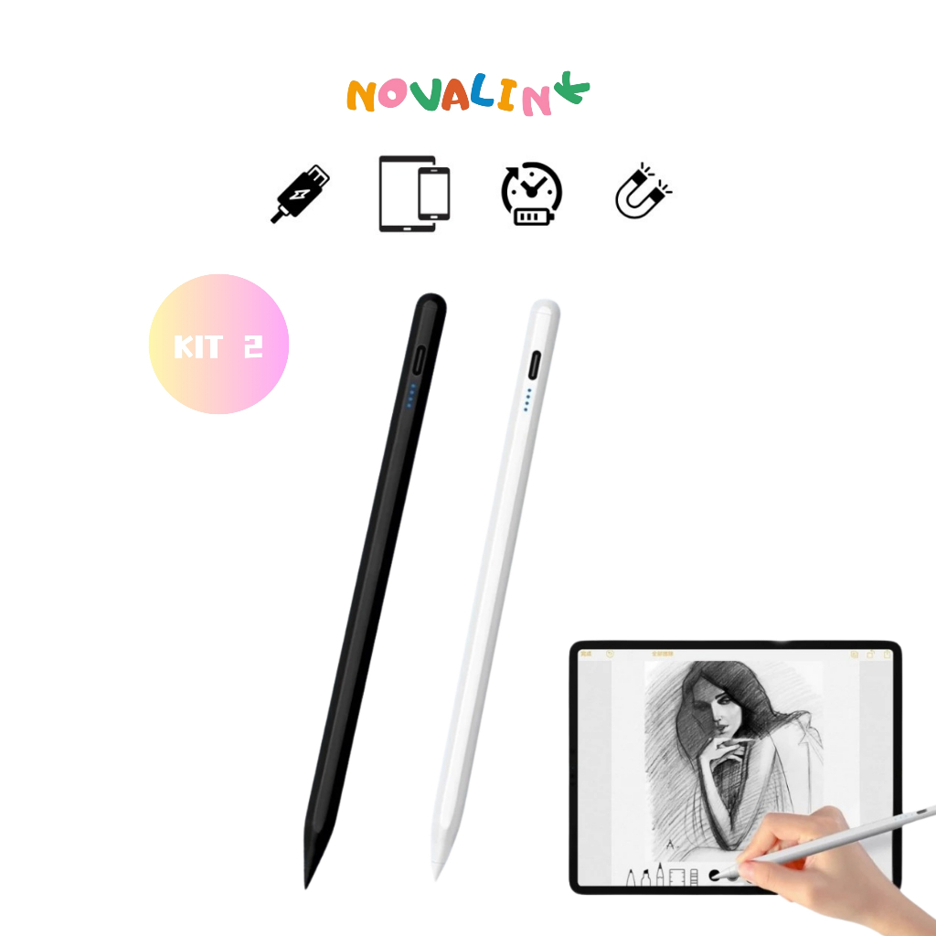 Kit 2 Caneta Touch Screen Ponta Fina Desenho iPad iPhone Android