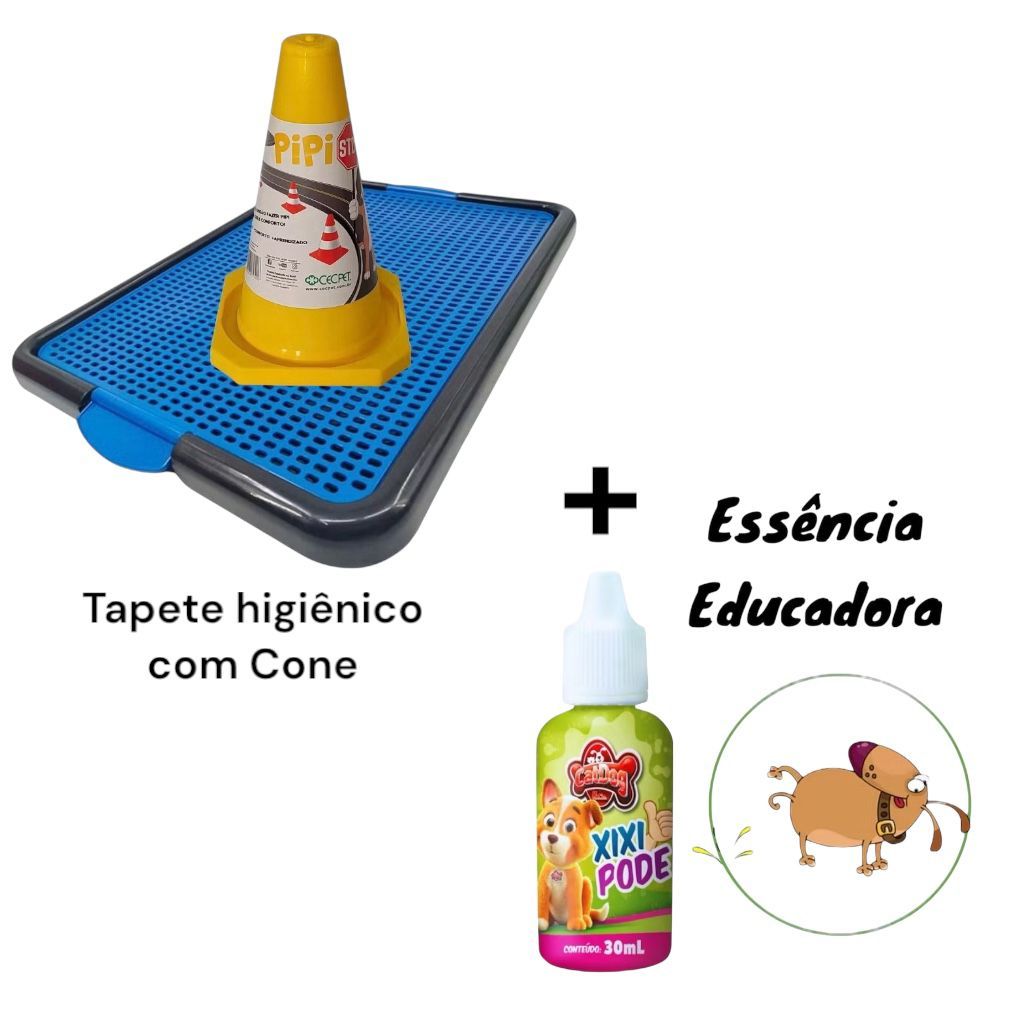 Kit Adestramento Cachorro Cão - Tapete Higiênico Azul + Cone + Xixi Pode 30Ml -