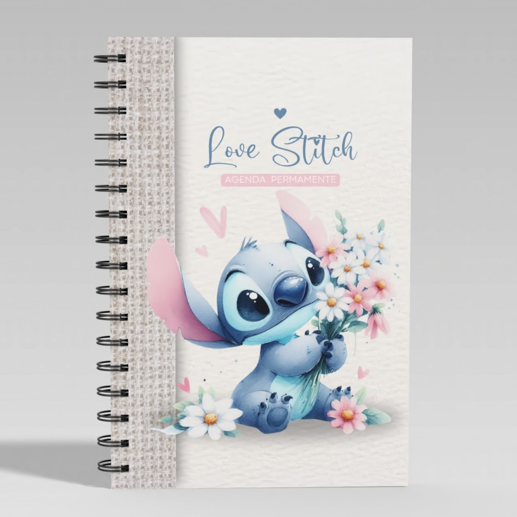 Agenda Permanente Stitch Personalizada com nome 1 Dia por página 2025 2026 Super fofo capa Dura Cute