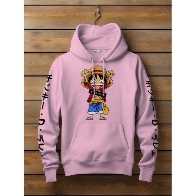 Blusa de Frio Moletom Grosso Flanelado Estampado Anime One Piece Pirata Luffy Estilo Abrigo Canguru Adulto e Infantil