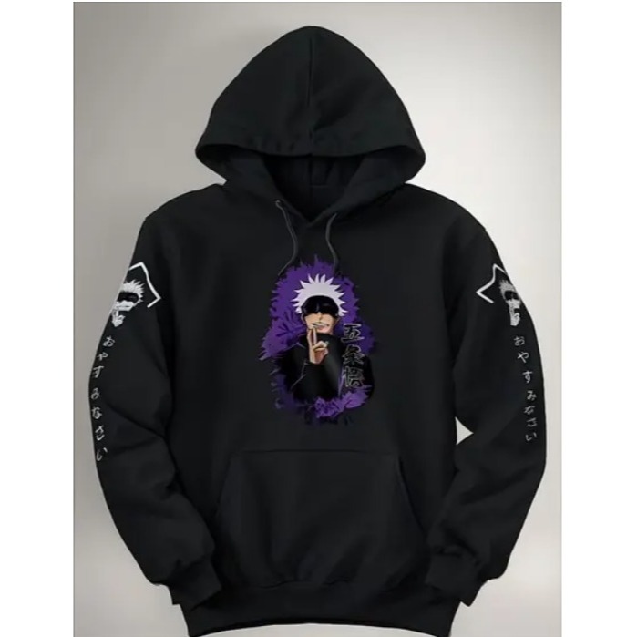 Blusa de Frio Moletom Grosso Flanelado Estampado Personagem Anime Naturo Satoru Estilo Abrigo Canguru Adulto e Infantil