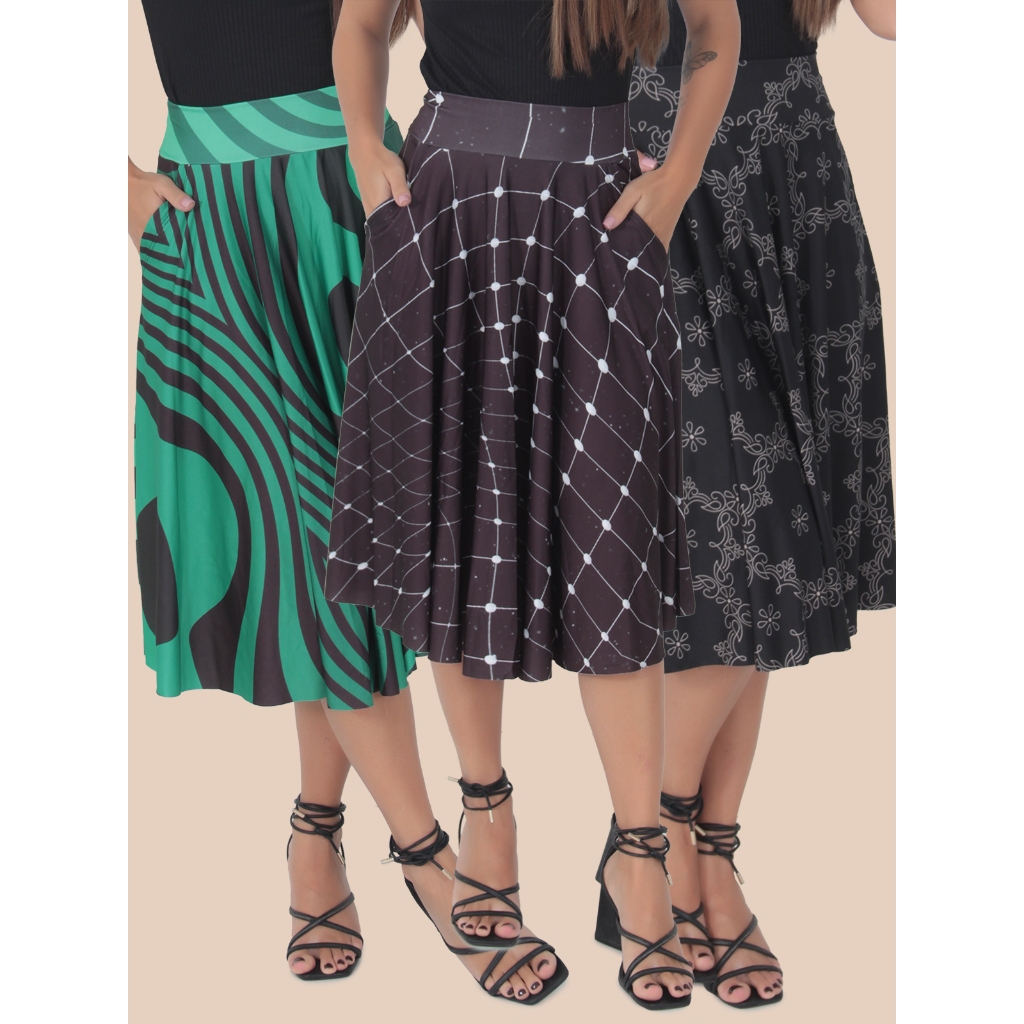 Kit 3 Saias Godê Plissada Moda Feminina Evangelica em Oferta na Shopee