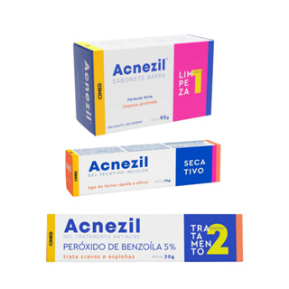 Kit Acnezil Combate Cravos e Espinhas com: Sab em Barra + Gel Secativo + Gel 5% em Oferta na Shopee
