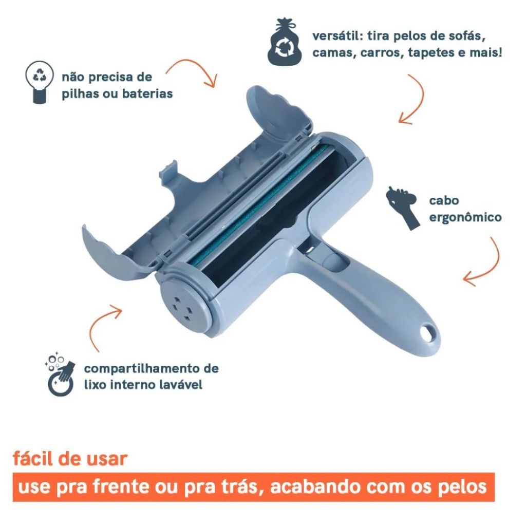 Detalhes do Rolo Removedor Tira Pelos Pet Reutilizável Oikos Roupas Sofá