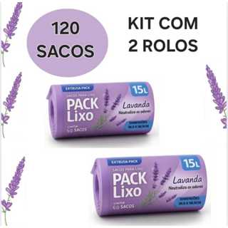 Kit 2 Rolos 120 Sacos Lixo Banheiro Cozinha Lavanda Inibe Odores Inibe Insetos  15 Litros Medidas 58 cm x 39 cm em Oferta na Shopee