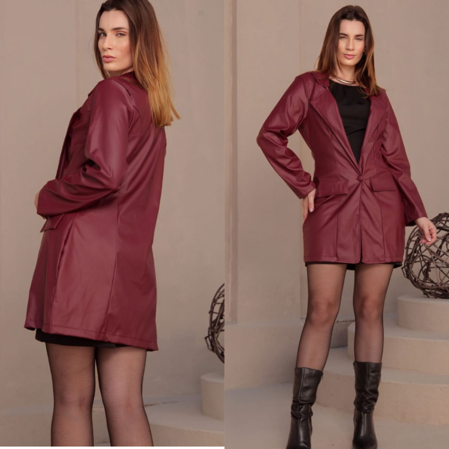 Sobretudo Feminino Alongado Courino Marsala no M - G Blazer Femenino
