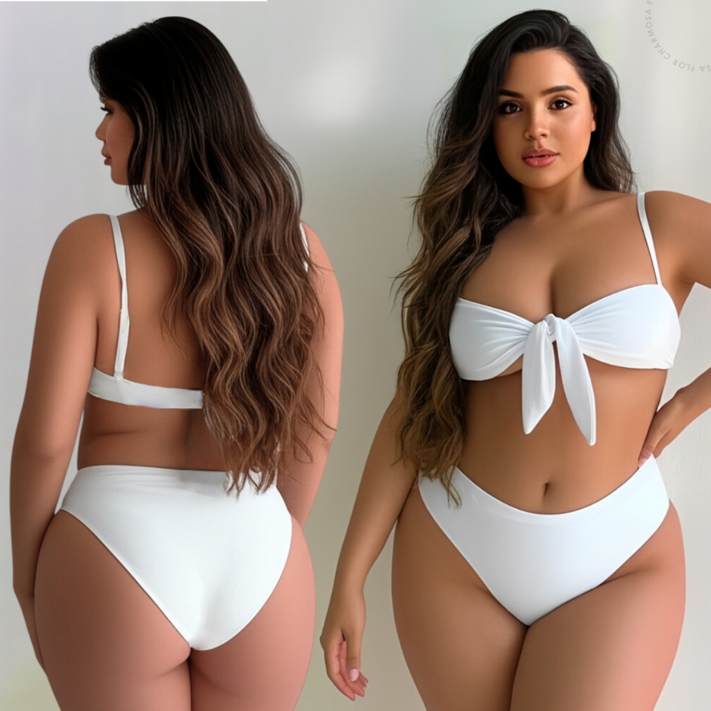 Biquini Hot Pants Feminino Detalhe Laço Cintura Alta Com Bojo P ao Exg