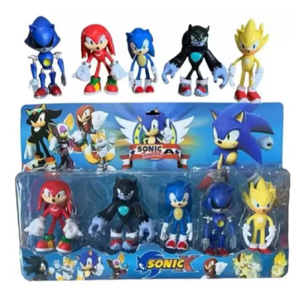 Kit Cartelado 5 Bonecos Sonic 12Cm Presente Criança Modelo Novo Envio Imediato Tails Knuckles shadow