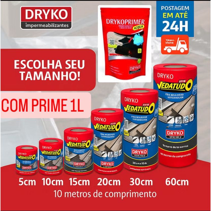 KIT Manta Asfáltica Vedatudo Dryko Aluminizada + Prime 1 litro em Oferta na Shopee