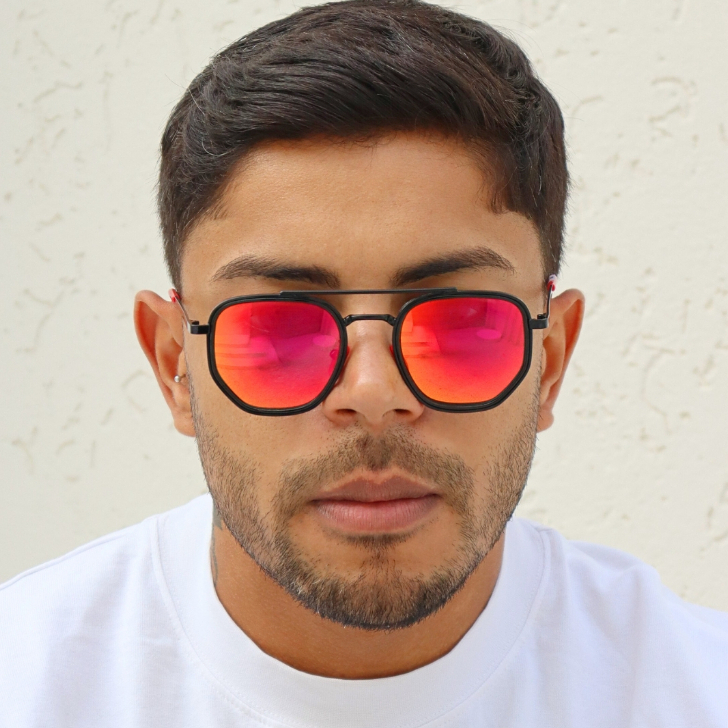Óculos de Sol Chicago Steampunk Clássico Piloto Premium Detalhes Vermelho uv400 Masculino Feminino - Fashion Accessories