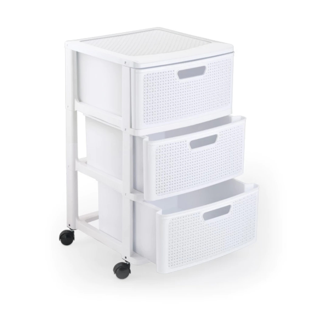 Gaveteiro Porta Tudo 3 Gavetas Com Rodas Rattan Cor Branco