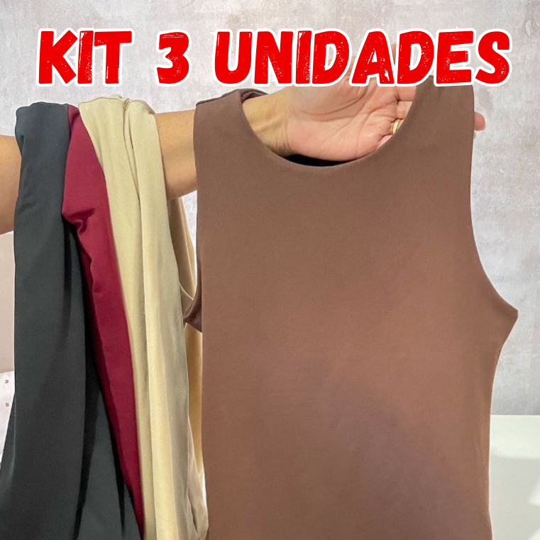 KIT 3 Blusinhas Suplex Regatas Basica Casual Blusa Feminina Duplo Blogueira Tendencia