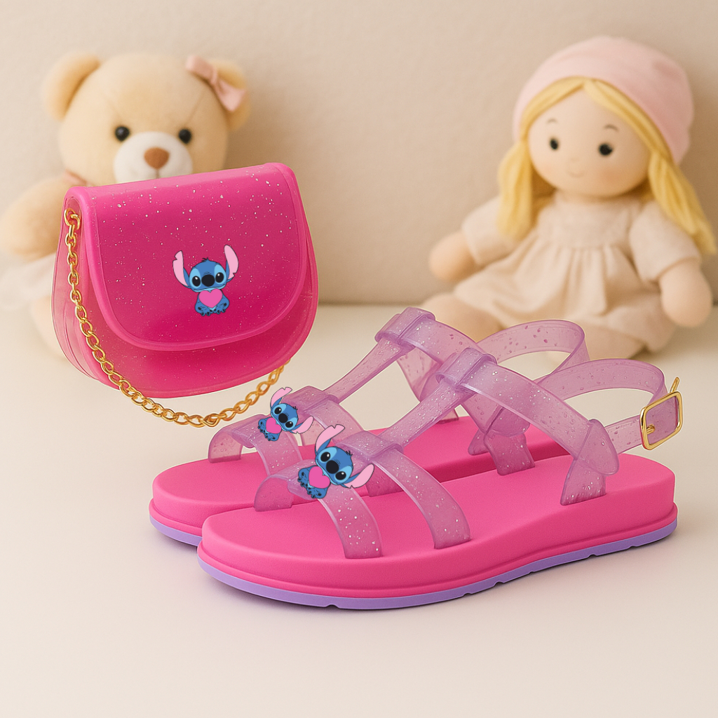 Kit Sandália Infantil Meninas Stith com Bolsinha Confortavel e Antiderrapante