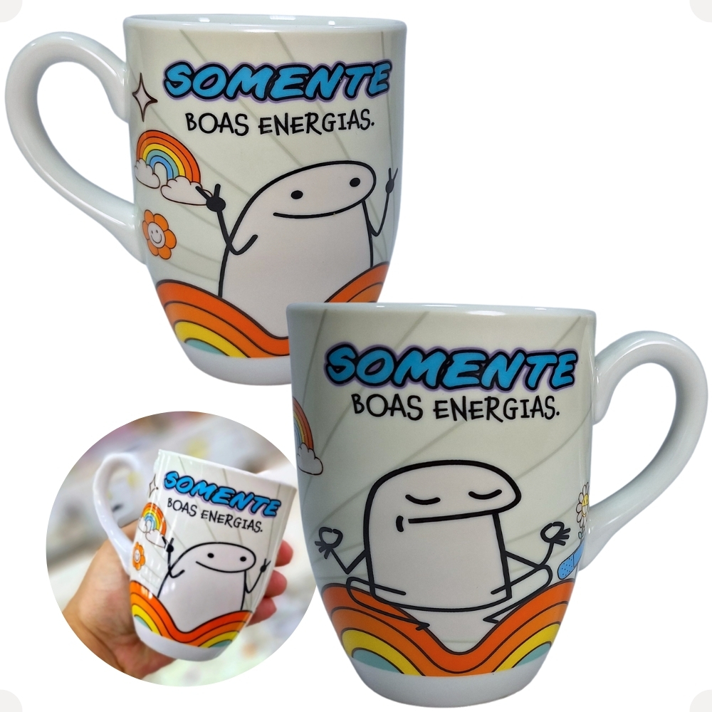 Caneca Meme Somente Boas Energias 300ml em Porcelana Branca da Linha Hauskraft Para Chá Café CANC224 em Oferta na Shopee