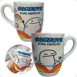 Caneca Meme Somente Boas Energias 300ml em Porcelana Branca da Linha Hauskraft Para Chá Café CANC224