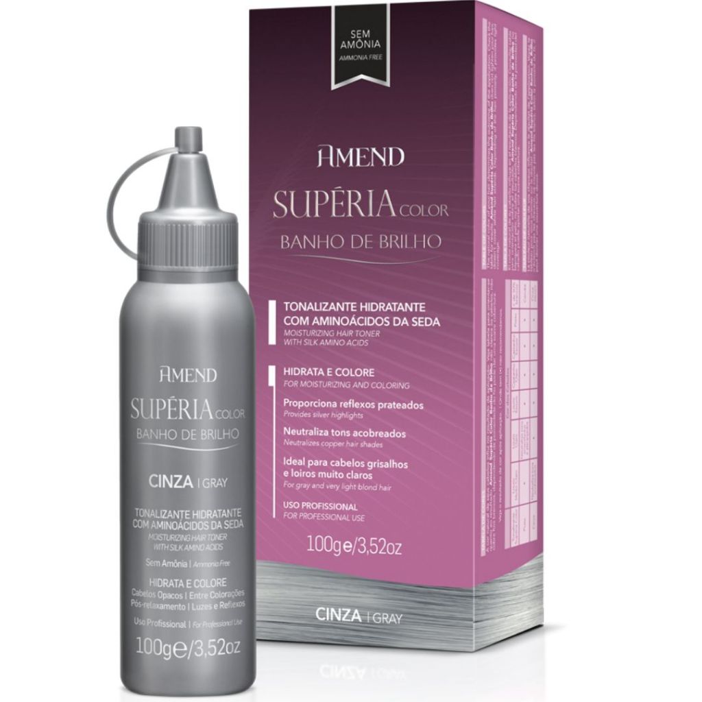 Banho De Brilho Amend Supéria Color Cinza Sem Amonia 100g em Oferta na Shopee