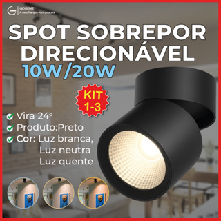 Spot Sobrepor Downlight Preto 20W 10W Luminária de Teto Dobrável Ajustável 3 Luz Bivolt em Oferta na Shopee