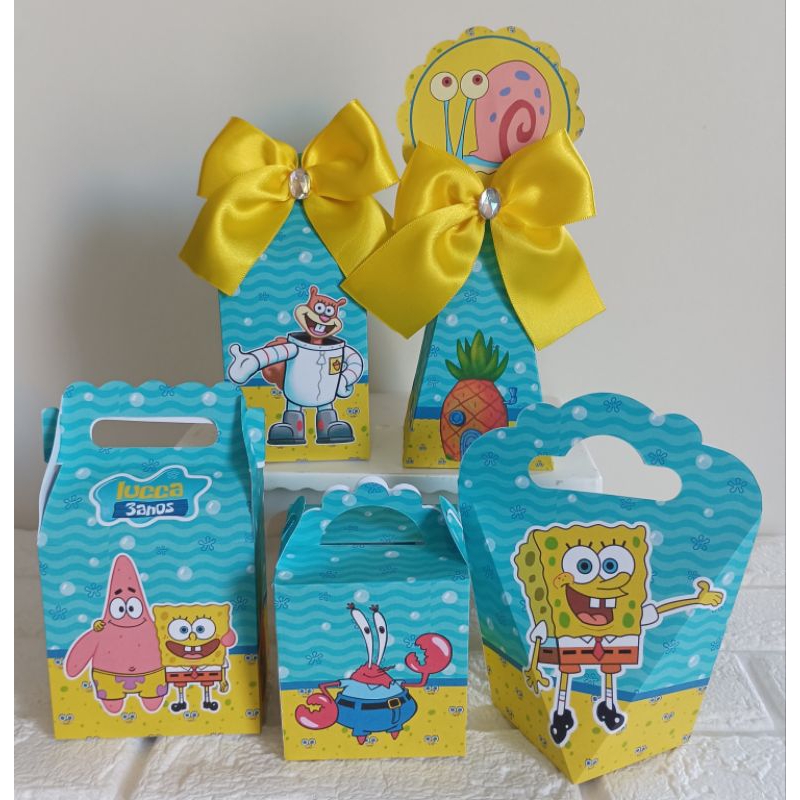 Kit Caixas Bob Esponja - Personalizada com nome - Aniversário (PEGUE E MONTE) Lembrancinha