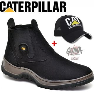 Botina Bota Caterpillar Masculina Texana Calce Facil + Boné Bordado CAT