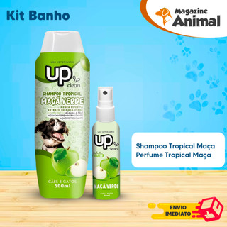 Kit Shampoo para Cachorro Maçã Verde 500ml + Perfume para Cachorro Maçã Verde 60ml Kit Banho Pet Cheiroso UP Clean