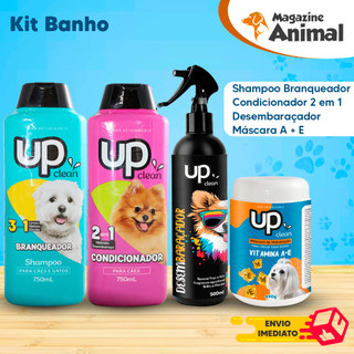 Kit Shampoo para Cachorro Branqueador + Máscara Hidratação A+E 490g + Condicionador 750ml + Desembaraçador UP Clean