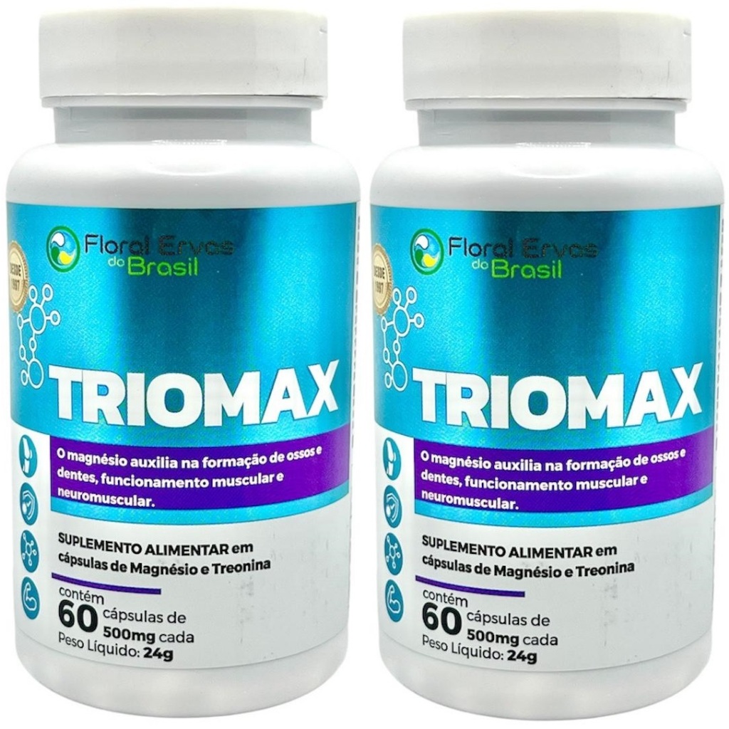 Kit 2 Triomax - Treonina + Dimalato Magnésio + Bisglicinato Magnésio + Cloreto Magnésio 60 Cápsulas