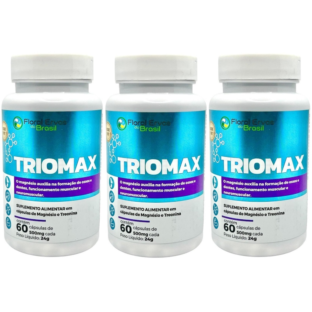 Kit 3 Triomax - Treonina + Dimalato Magnésio + Bisglicinato Magnésio + Cloreto Magnésio 60 Cápsulas
