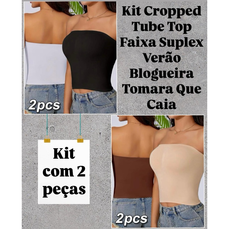 Kit cropped tube tomara que caia suplex Premium feminino básico promoção cores neutras