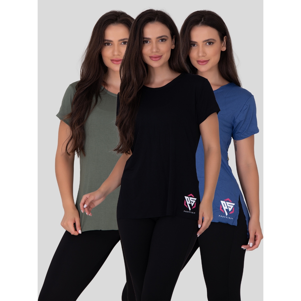 Kit 3 Camisetas Blusas Feminina Fitness Tapa Bumbum Ps em Oferta na Shopee