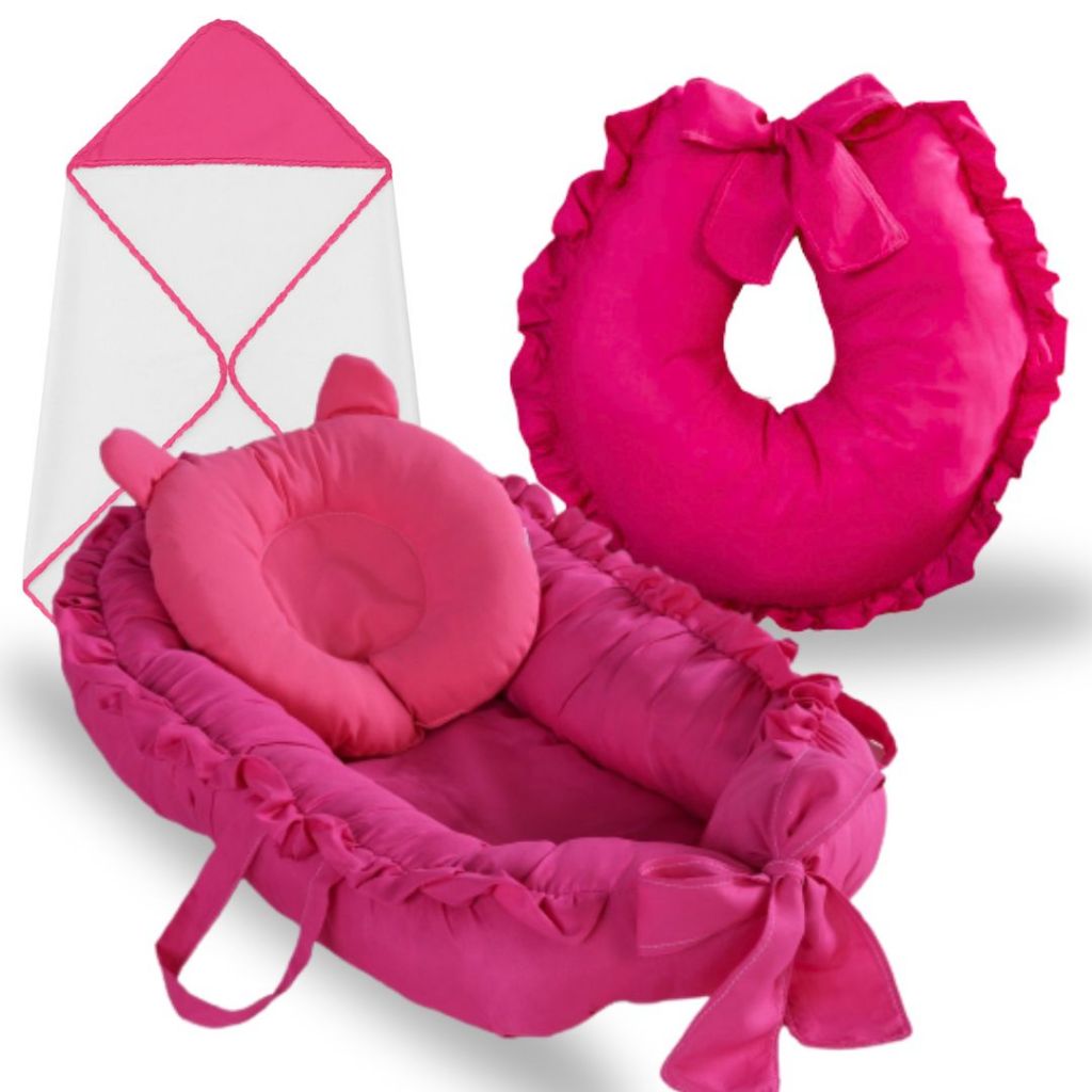 Ninho Redutor de Berço Bebê Almofada de Amamentação Toalha Banho Kit 3 Peças Enxoval Menina Pink em Oferta na Shopee