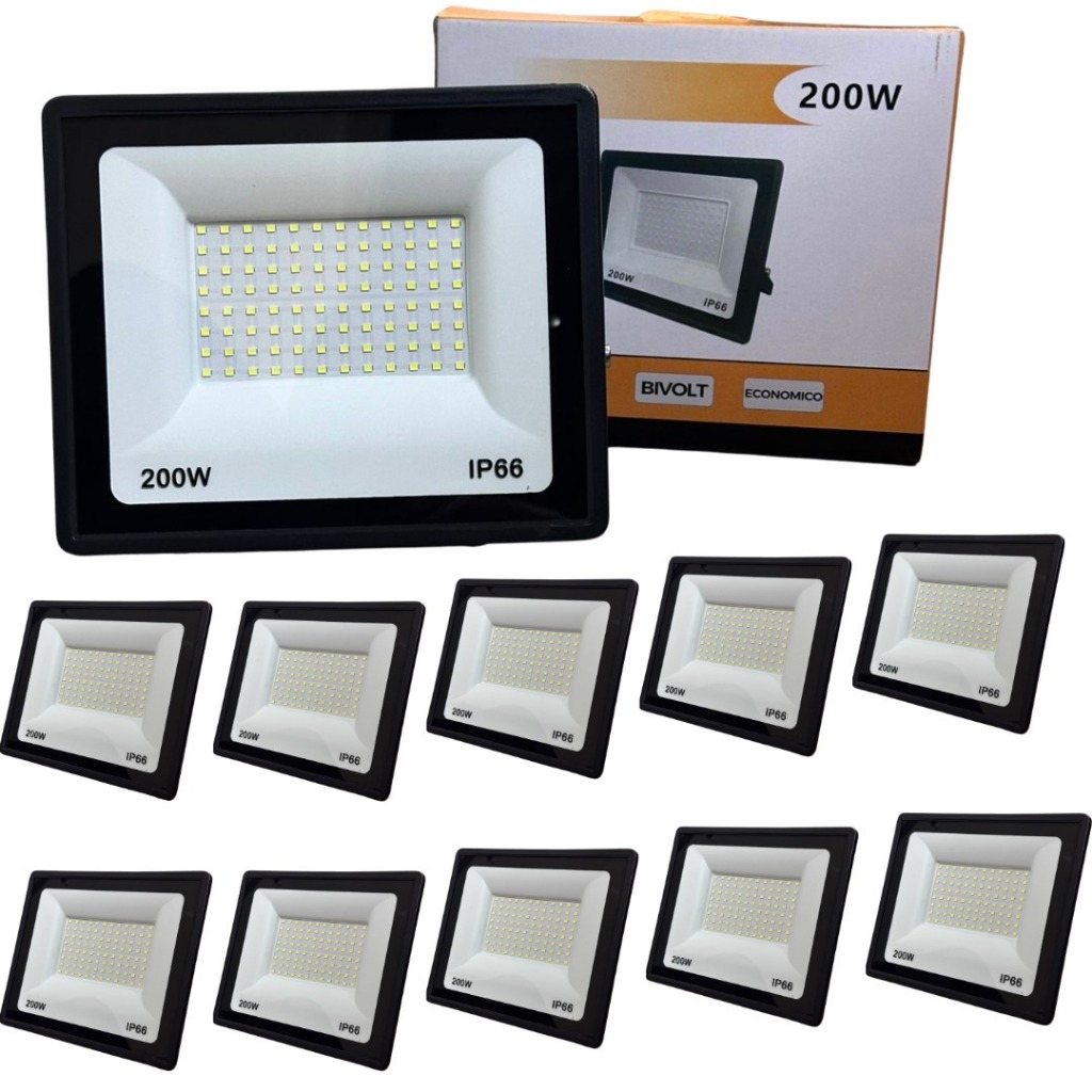 Kit 10 Refletor Holofote Led 200w A Prova D'água Bivolt Ip66