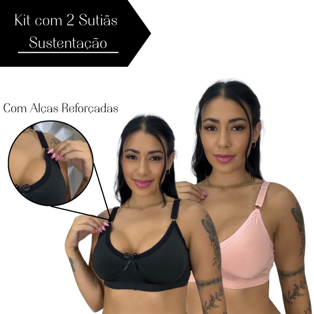 Kit 2 REFORÇADO Sutiãs Sustentação Sem Bojo Alça Larga Soutien Reforçado Microfibra Sutian Varejo