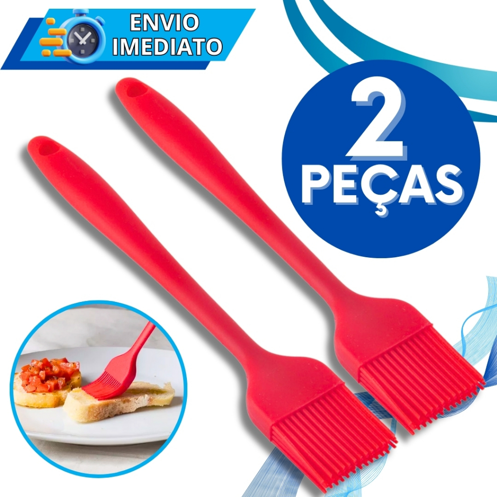 KIT 2 Pincel de Silicone Antiaderente GRANDE Para Confeitaria Casa Cozinha Restaurante Oleo Azeite Carne Massa Bolo