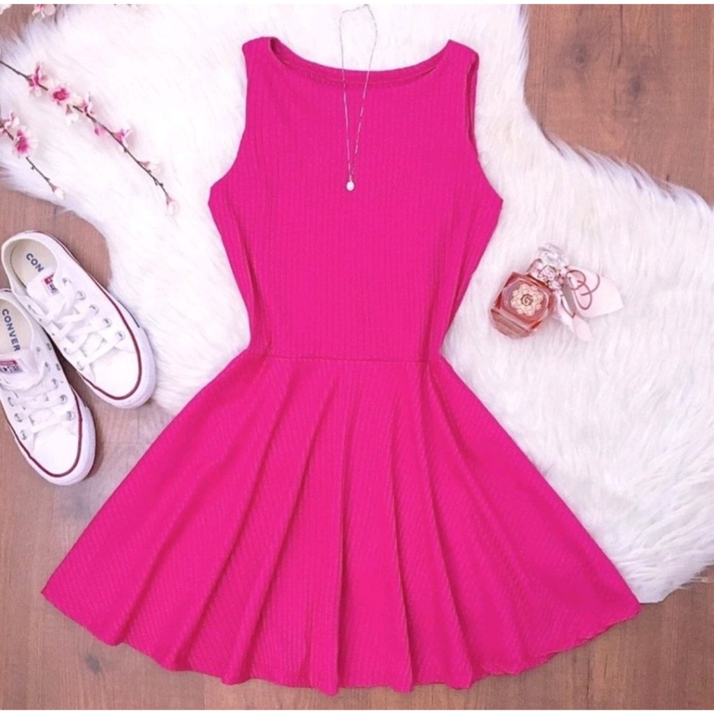 Vestido infantil curto juvenil regata canelado