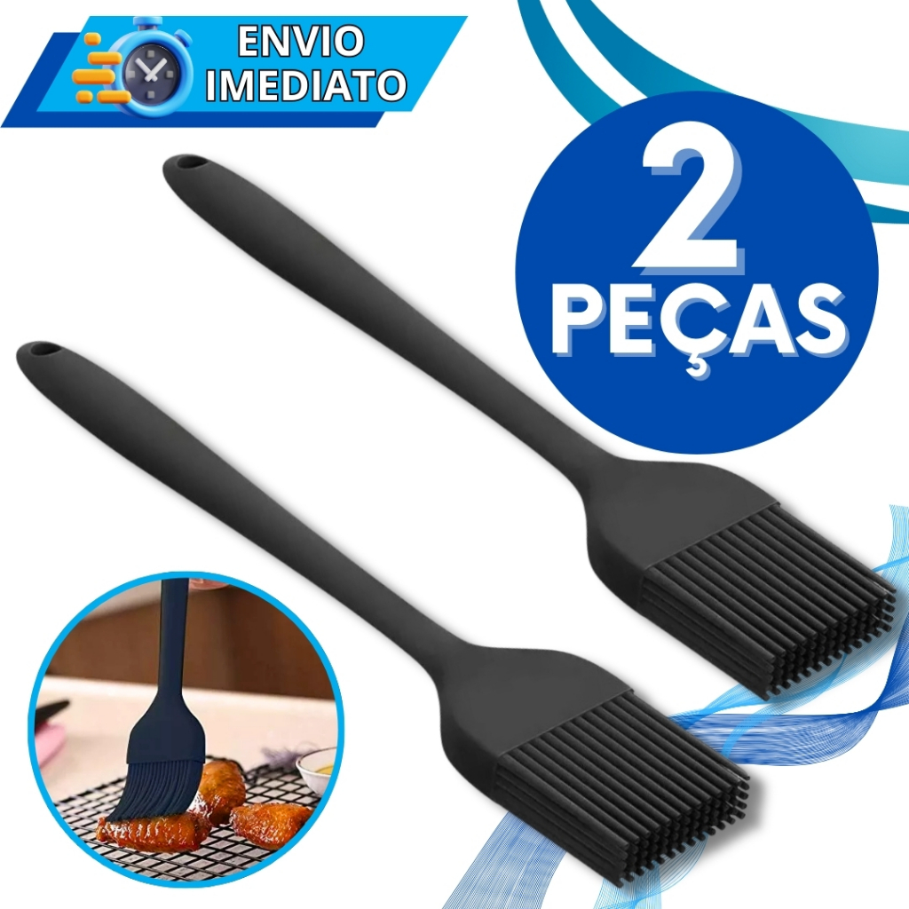 KIT 2 Pincel de Silicone Antiaderente GRANDE Não Risca Panela Para Confeitaria Casa Cozinha Restaurante Oleo Carne Massa