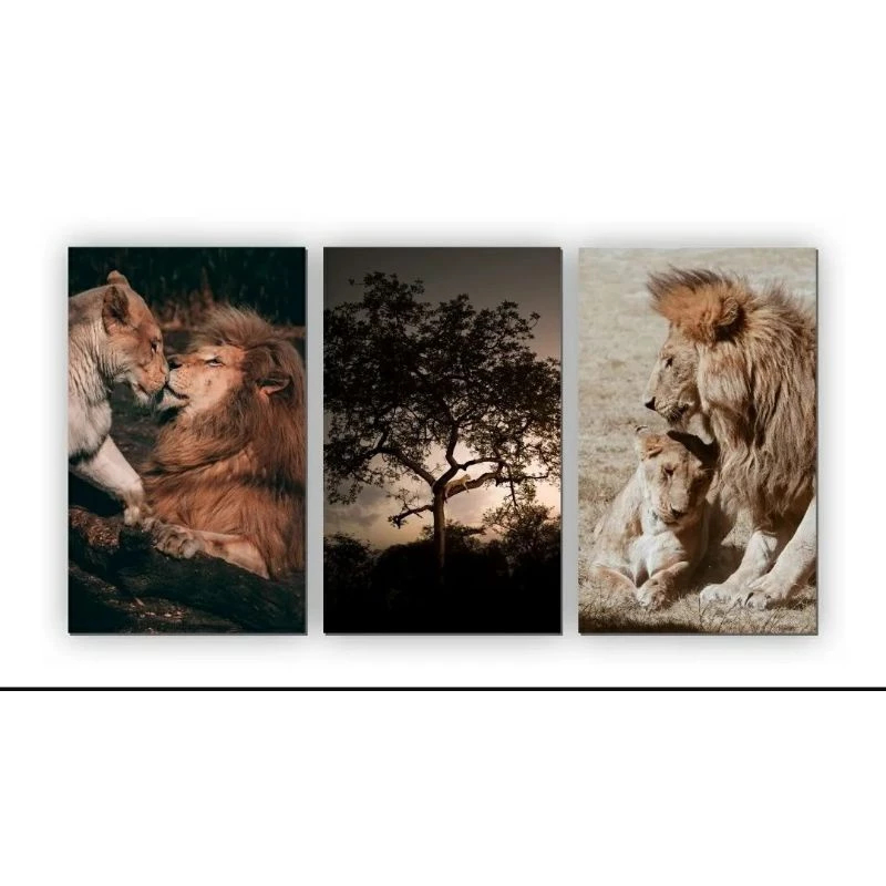 Quadro Decorativo Leão Savana Natureza Selvagem Fauna Paisagem Animal Força África