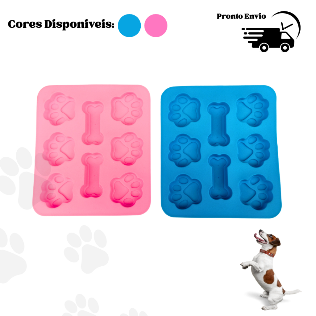 Forma De Silicone Patinha Ossinho Bolo Chocolate Gelo Azul Rosa Gelo