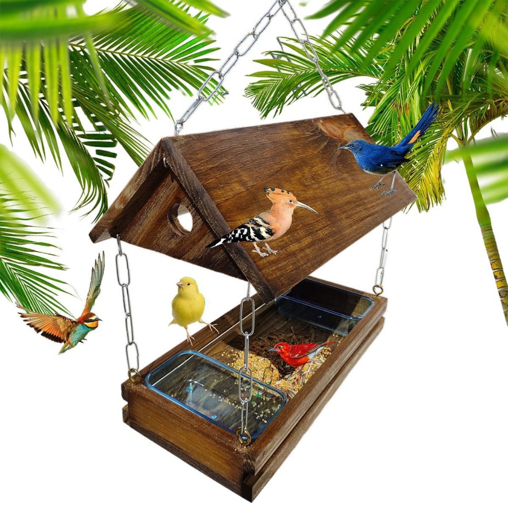 Comedouro Tratador Casinhas De Passarinhos Madeira Tratada em Oferta na Shopee