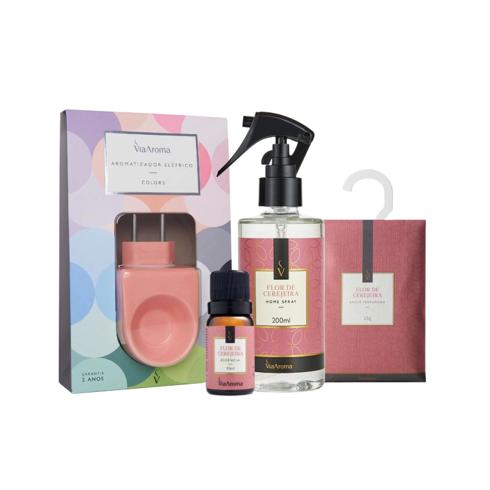 Kit Flor de Cerejeira - Via Aroma (aromatizador porcelana, home spray, sache e essência) para ambientes - Home & Living