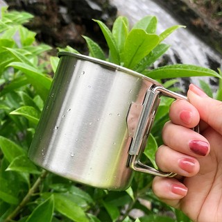 Caneca Portátil de Aço Inoxidável com Alça Dobrável para Acampamento e Viagens