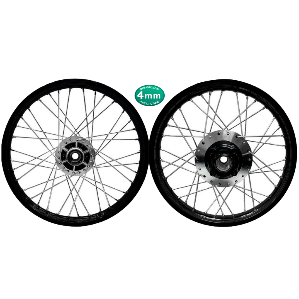 Par Roda Aro Preto Fan 125 09/18 Cubo Diamantado Disco Esd Raios 4mm Cromados