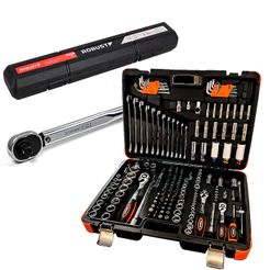 Kit Jogo Ferramentas ROBUST 178 Peças 5000R + Torquimetro De Estalo 28 - 210 N.m