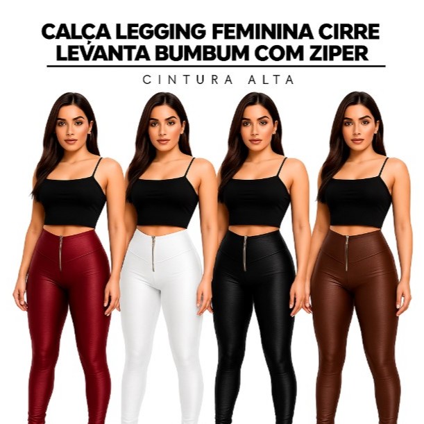 Calça Legging Feminina  Cirre Levanta Bumbum Com Ziper Cintura Alta