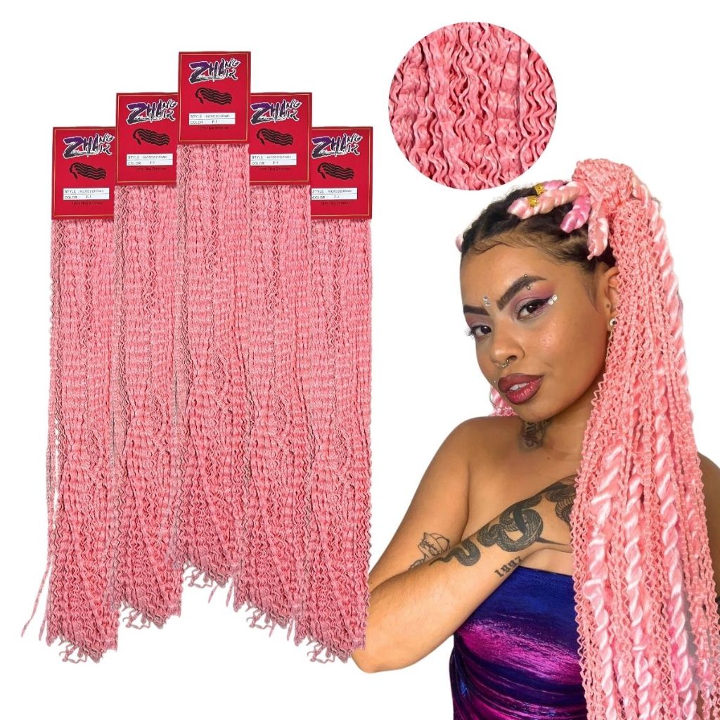 Kit 5 Miojinho Micro zizi Braid Colorido Fibra Sintética Trançado