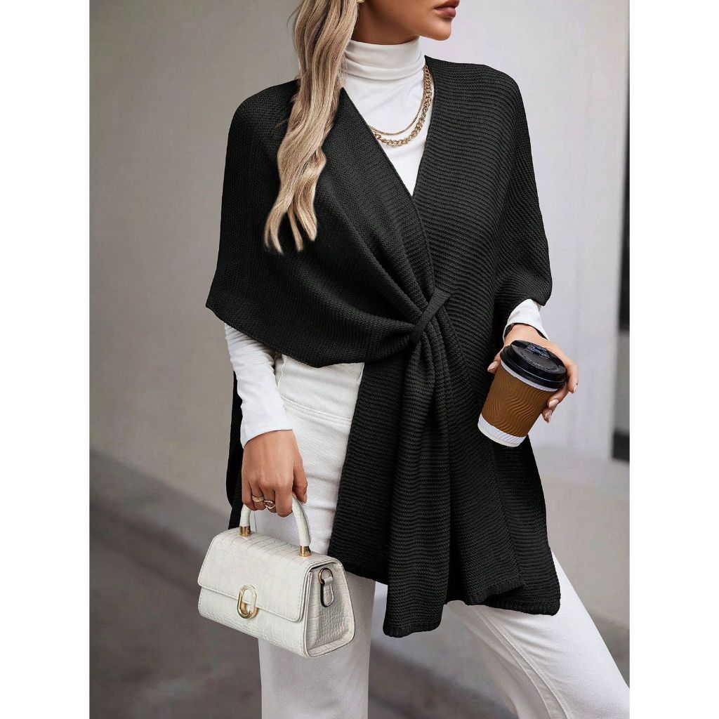 Xale echarpe capa poncho sobreposição moda outono inverno tricot feminina