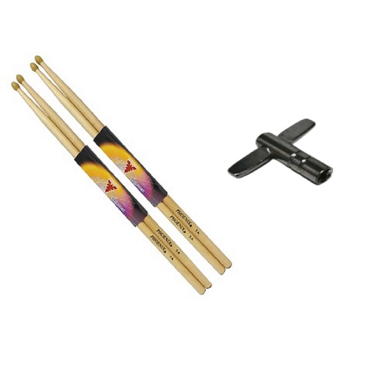 Baquetas 5a Phoenix C/ Ponta De Nylon Phx (kit C/ 02 Pares) e Chave de Afinação de Bateria