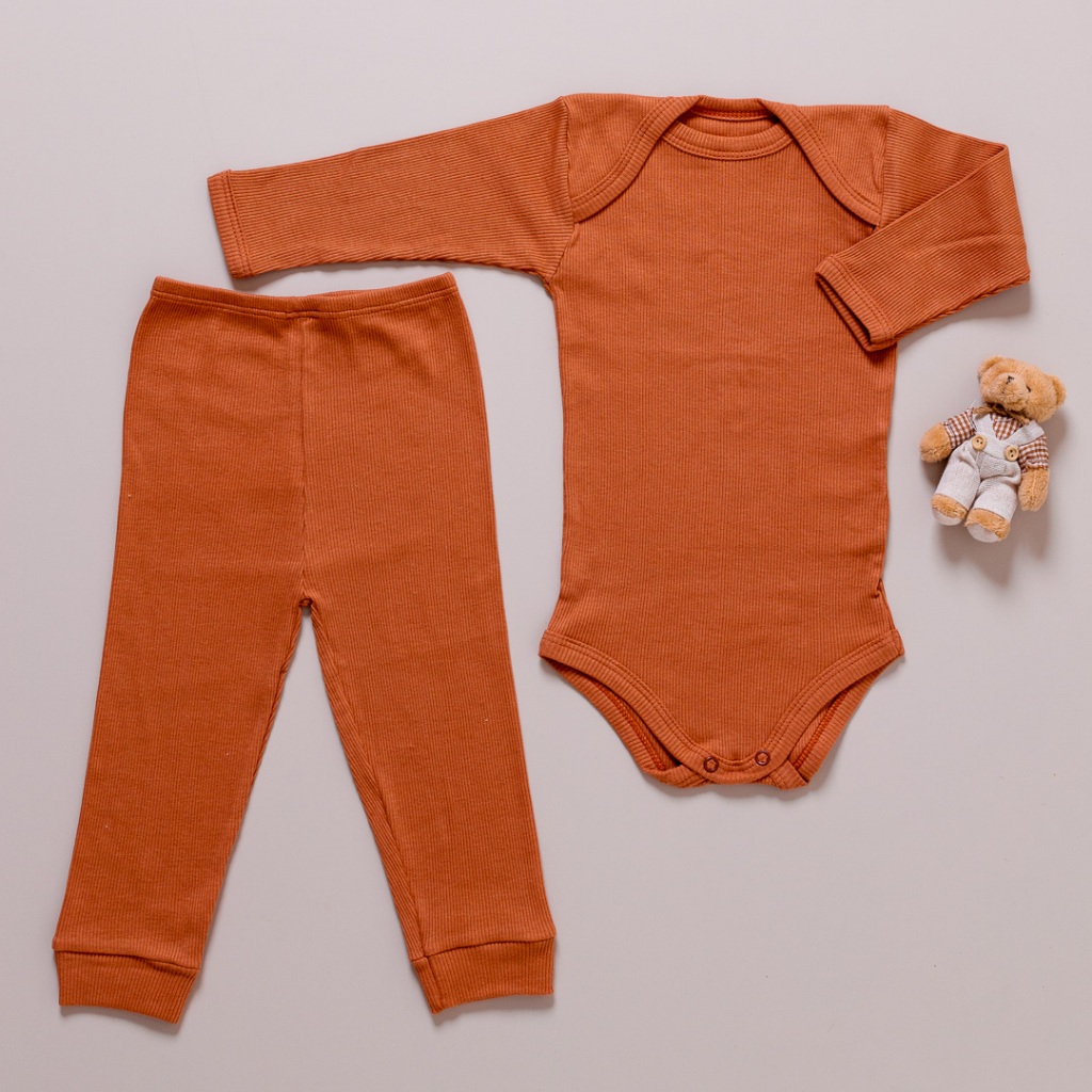 Conjunto Body e Calça Infantil Canelado Algodão Antialérgico Marrom Caramelo